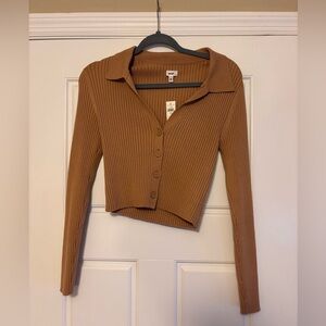 NWT Aerie Gotta Jet! Ribbed Brown Button-Up Women's Cropped Sweater